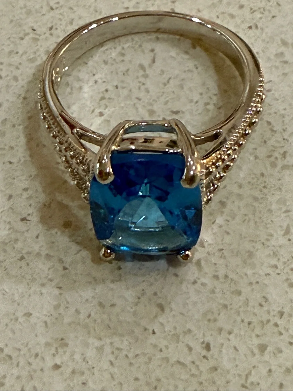 Cocktail Ring with Vibrant Blue CZ Cushion Stone